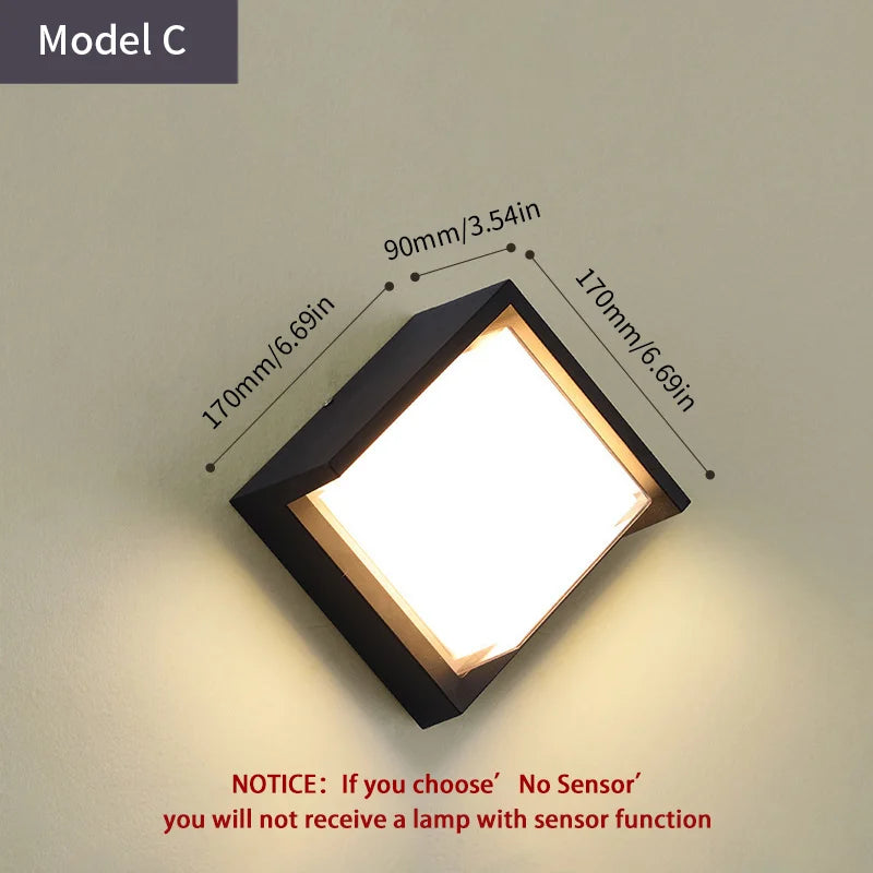 LED Outdoor Wall Lamp with Optional Radar Motion Sensor — IP55 Waterproof in 7 Models & 2 Color Temperatures