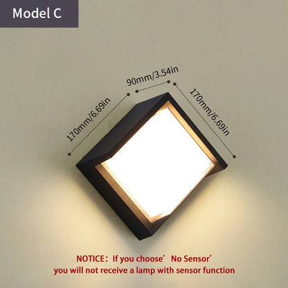 LED Outdoor Wall Lamp with Optional Radar Motion Sensor — IP55 Waterproof in 7 Models & 2 Color Temperatures