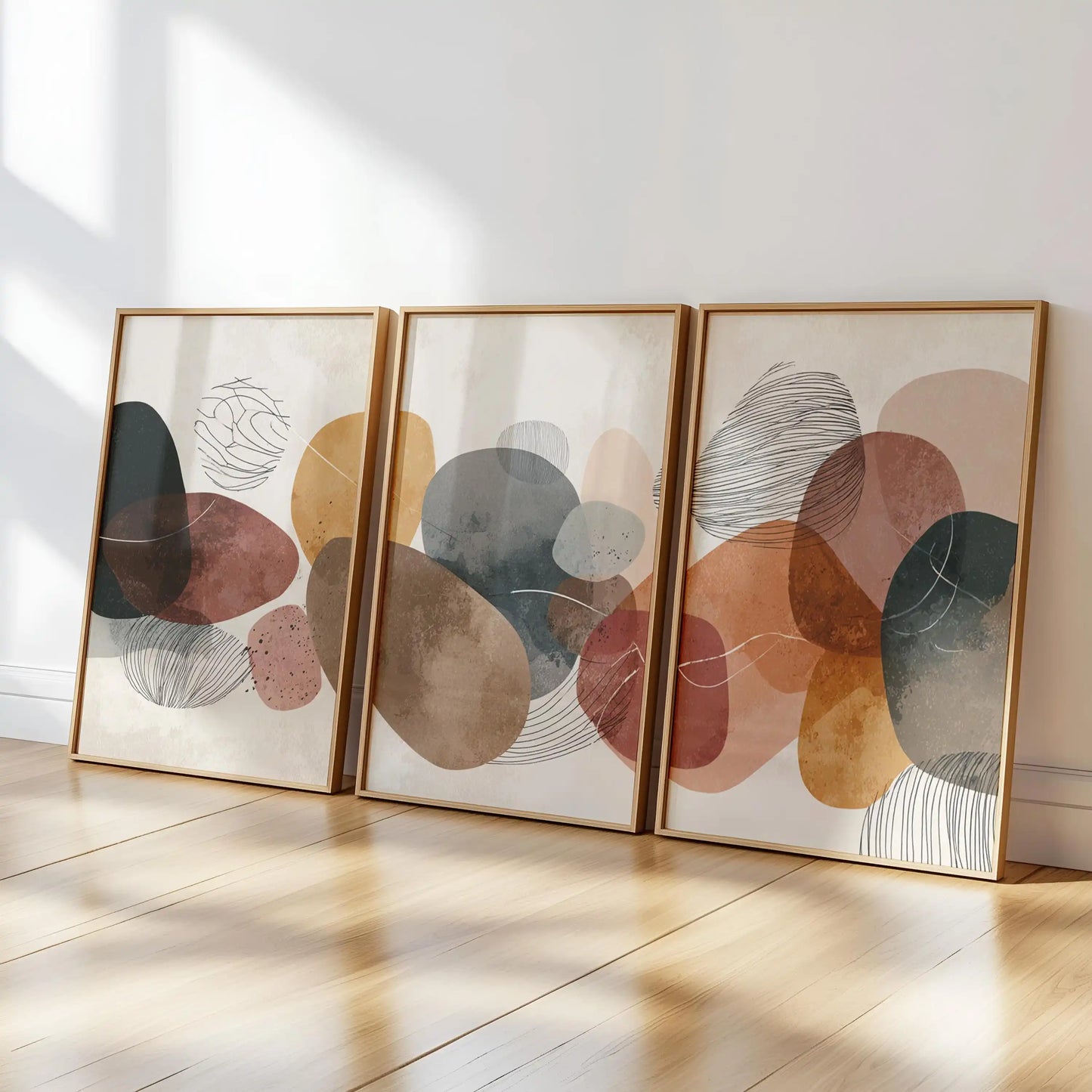 3-Panel Abstract Canvas Wall Art Set — Modern Unframed Triptych Print for Living Room & Office