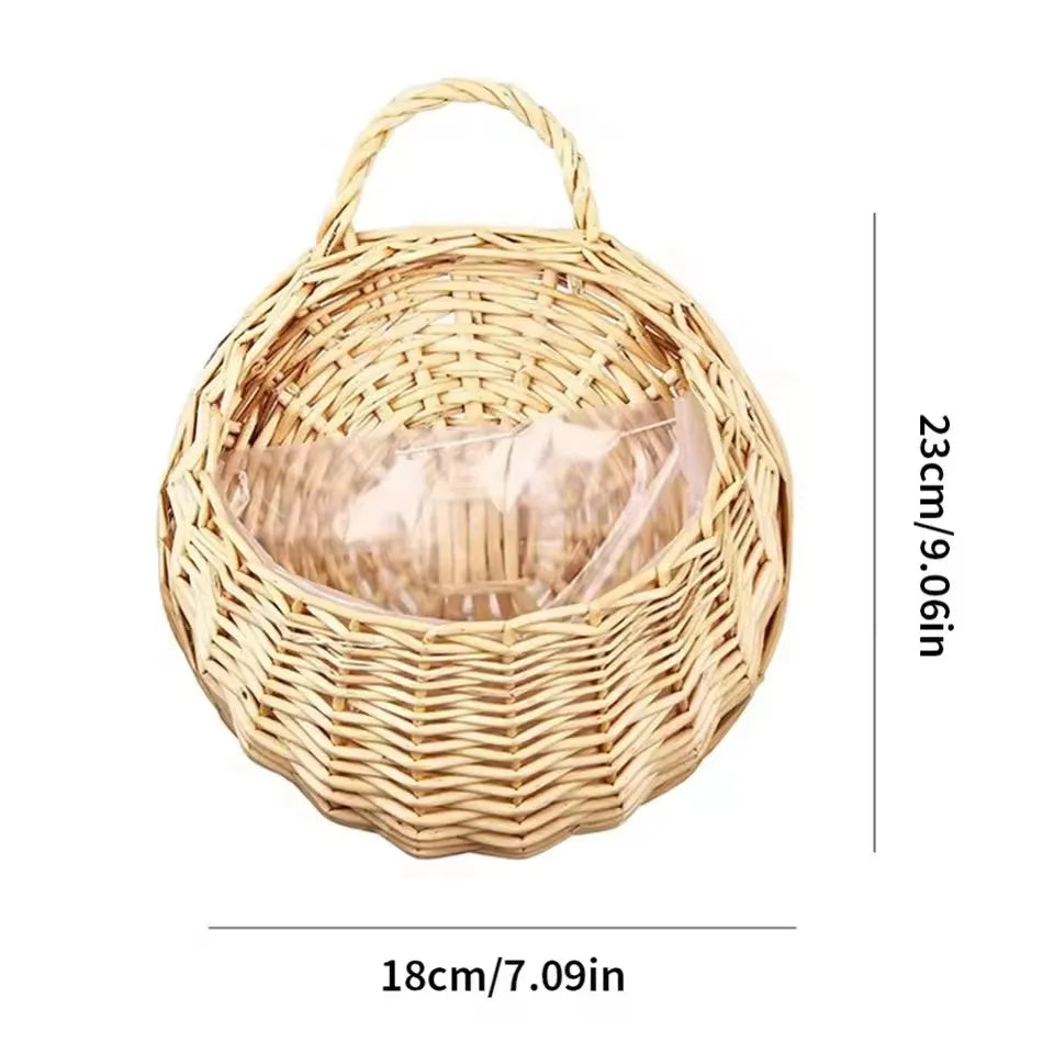 Handmade Wicker Rattan Wall Planter Basket — Natural Hanging Flower Pot for Indoor & Outdoor Garden Decor