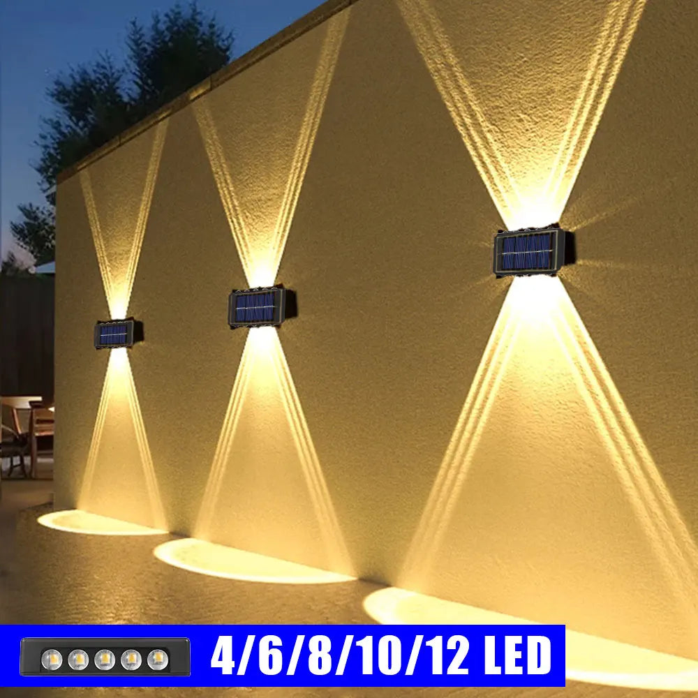Solar Outdoor Wall Lamp — IP65 Waterproof Up & Down Warm Light for Garden, Balcony & Yard in 6 Sizes