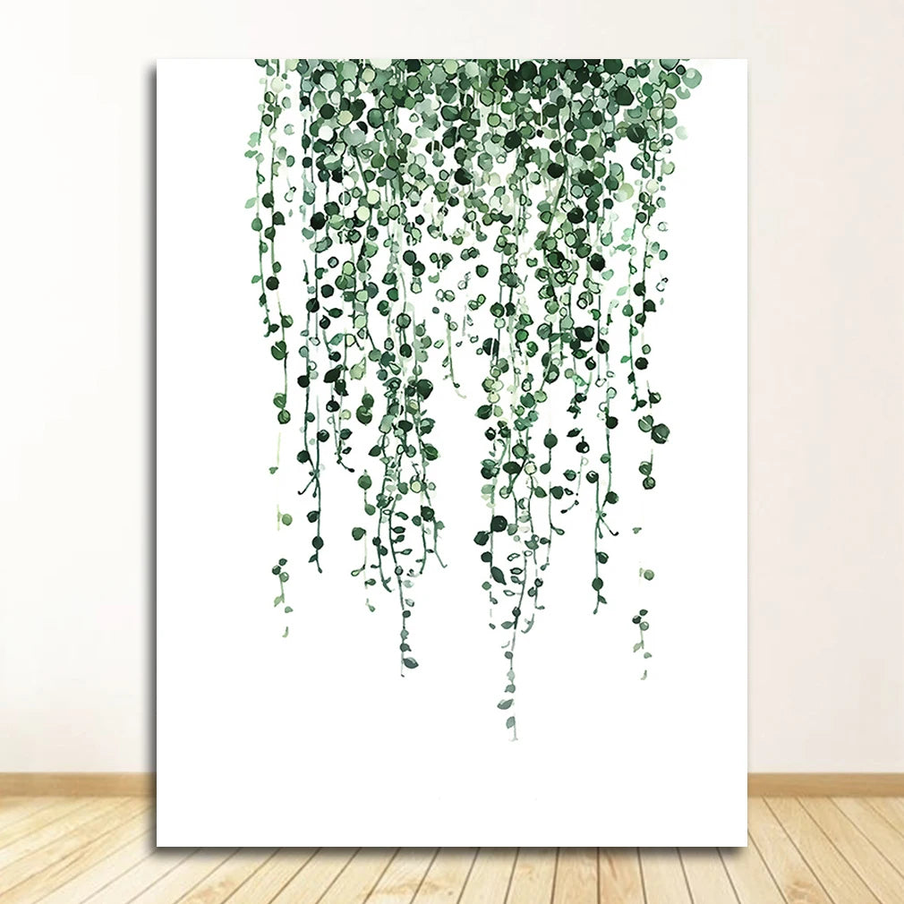 Scandinavian Tropical Leaves Canvas Poster — Unframed Green Botanical Wall Art in 11 Sizes