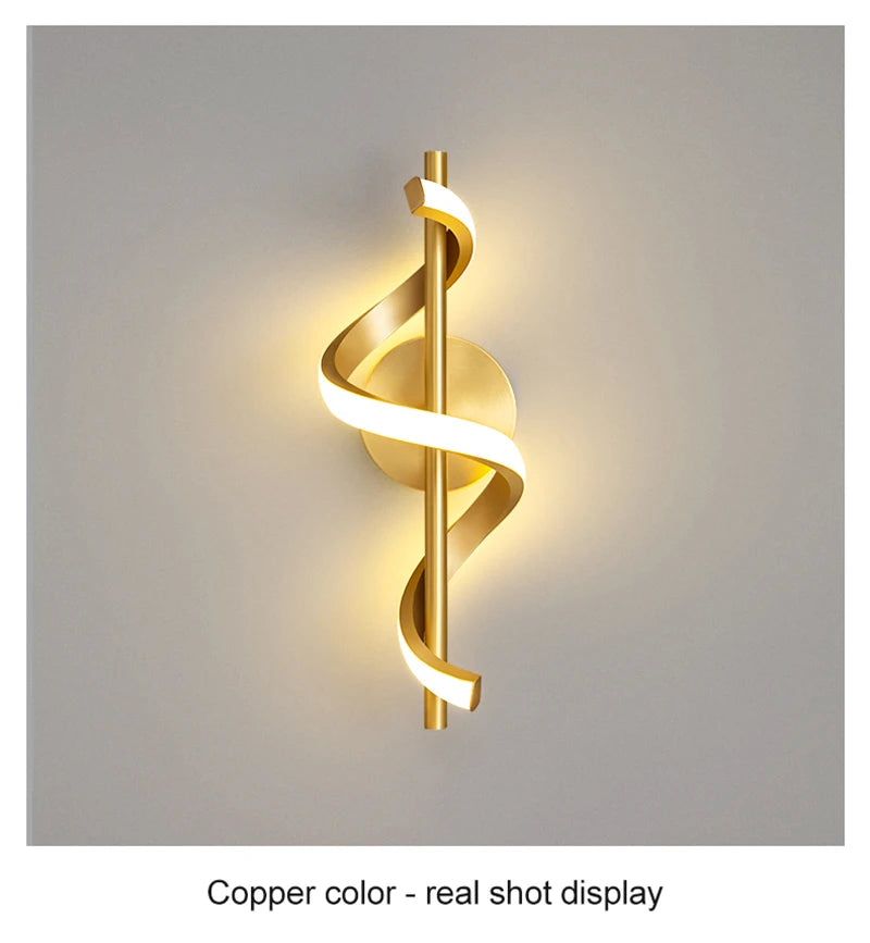 Nordic Copper LED Wall Sconce — 3-Color Switchable Bedside & Living Room Lamp in Black or Gold, 2 Styles