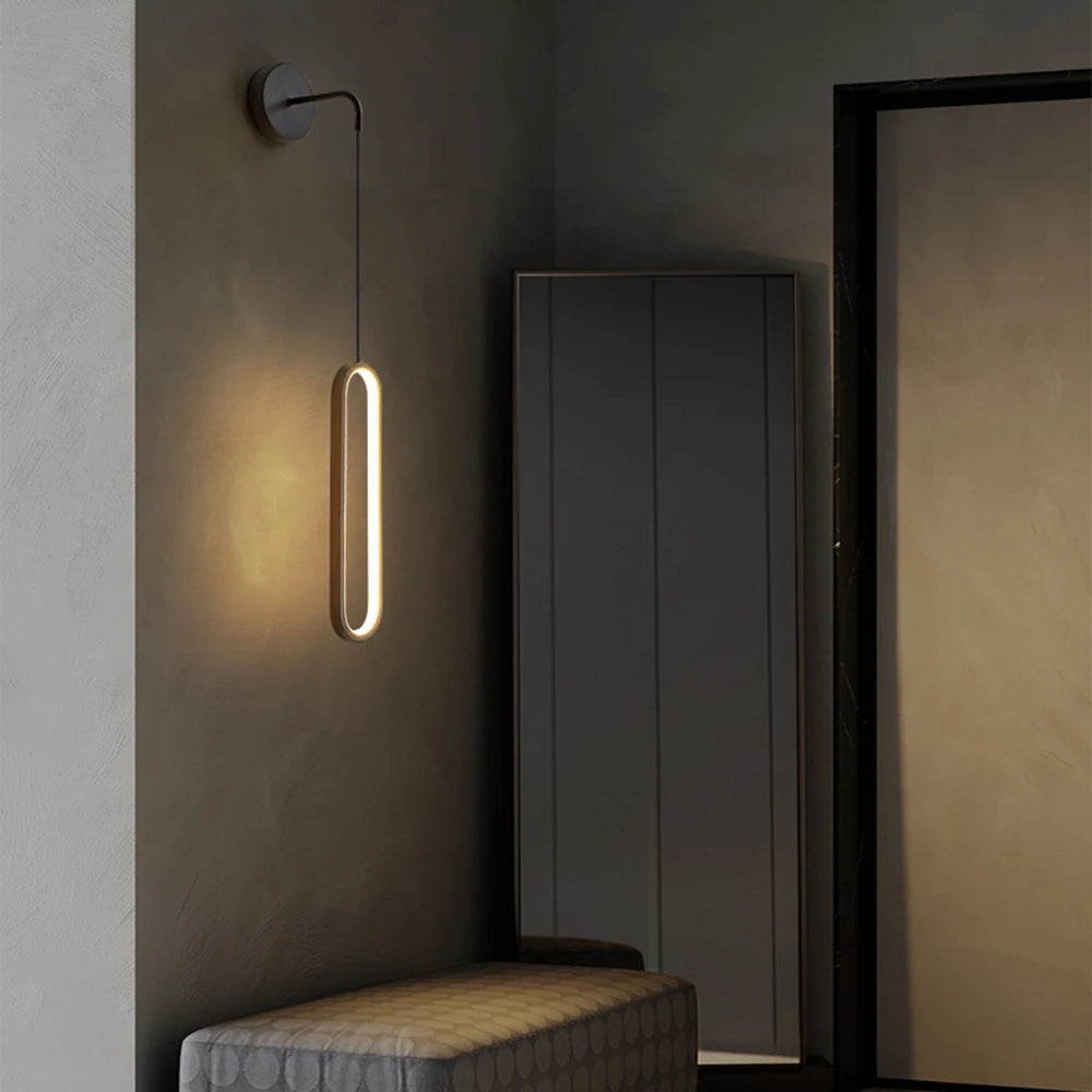 Modern Iron LED Wall Lamp — 3-Color Temperature Bedside & TV Background Light in Black or Gold