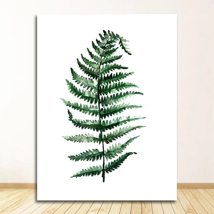 Scandinavian Tropical Leaves Canvas Poster — Unframed Green Botanical Wall Art in 11 Sizes
