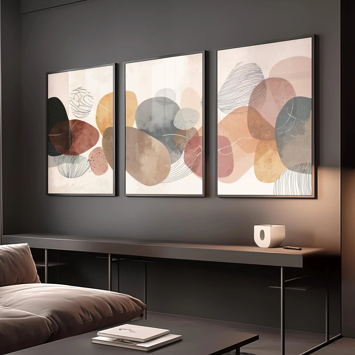 3-Panel Abstract Canvas Wall Art Set — Modern Unframed Triptych Print for Living Room & Office