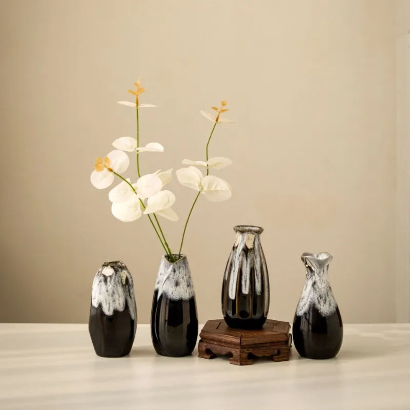 Japanese Kiln-Glazed Ceramic Vase — Handmade Retro Flower Arrangement Vase for Living Room & Foyer