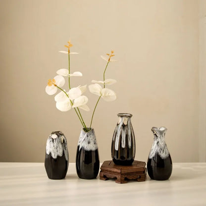 Japanese Kiln-Glazed Ceramic Vase — Handmade Retro Flower Arrangement Vase for Living Room & Foyer