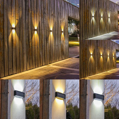 Solar Outdoor Wall Lamp — IP65 Waterproof Up & Down Warm Light for Garden, Balcony & Yard in 6 Sizes