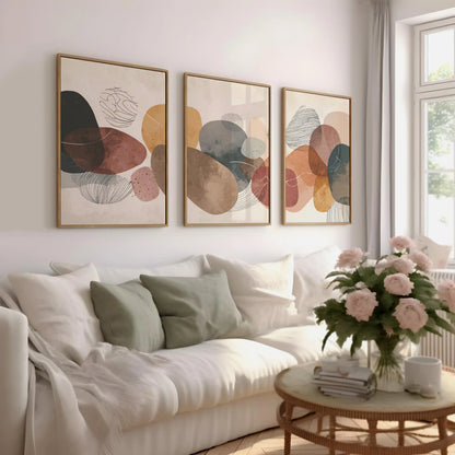 3-Panel Abstract Canvas Wall Art Set — Modern Unframed Triptych Print for Living Room & Office