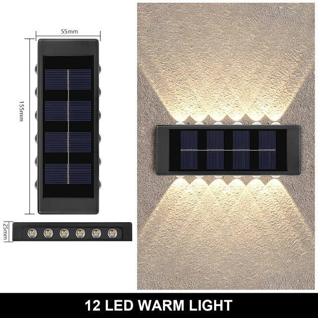 Solar Outdoor Wall Lamp — IP65 Waterproof Up & Down Warm Light for Garden, Balcony & Yard in 6 Sizes