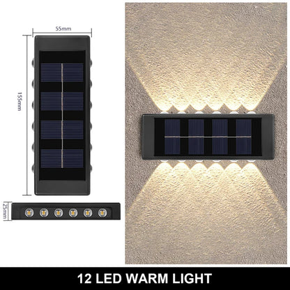 Solar Outdoor Wall Lamp — IP65 Waterproof Up & Down Warm Light for Garden, Balcony & Yard in 6 Sizes