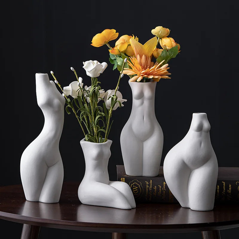 Ceramic Human Form Vase — Nordic Sculptural Body Art Vase for Dried Flowers & Home Decor
