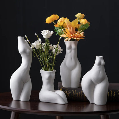 Ceramic Human Form Vase — Nordic Sculptural Body Art Vase for Dried Flowers & Home Decor