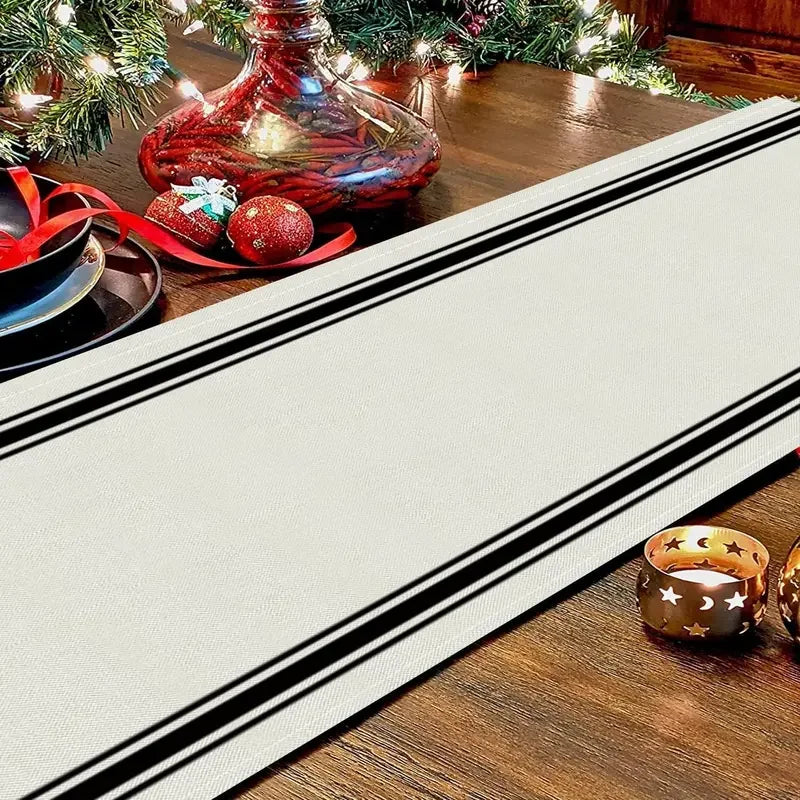 Black Striped Minimalist Table Runner — Waterproof Indoor & Outdoor Dining Runner in 6 Sizes