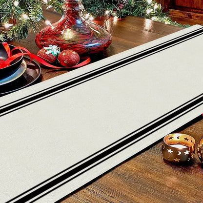 Black Striped Minimalist Table Runner — Waterproof Indoor & Outdoor Dining Runner in 6 Sizes
