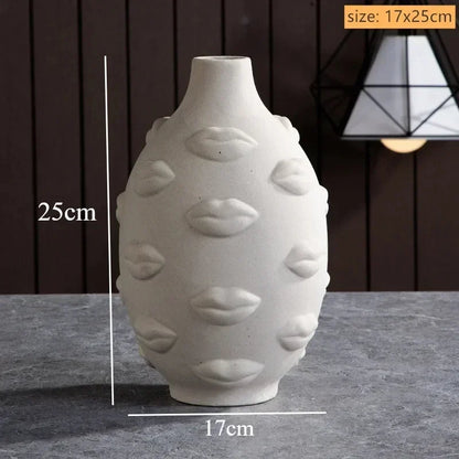 Ceramic Human Face Sculpture Vase — Handmade Nordic Art Flower Pot & Candlestick for Home Decor