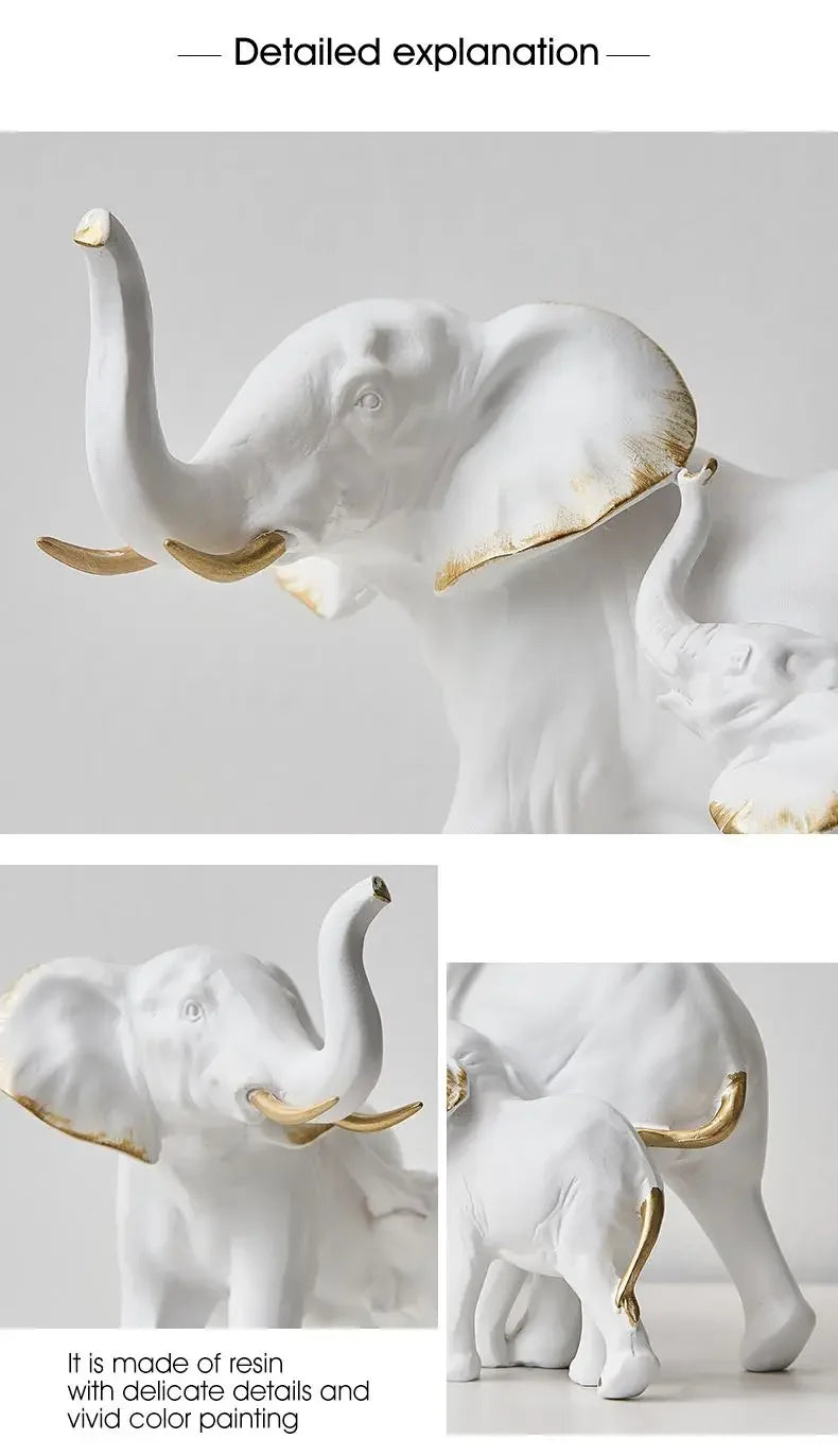 Modern Resin Elephant Statue Pair — Decorative Animal Figurine Sculpture for Living Room & Shelf
