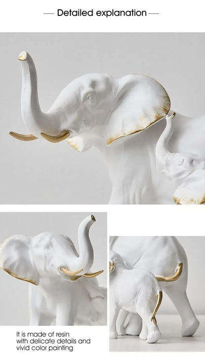 Modern Resin Elephant Statue Pair — Decorative Animal Figurine Sculpture for Living Room & Shelf