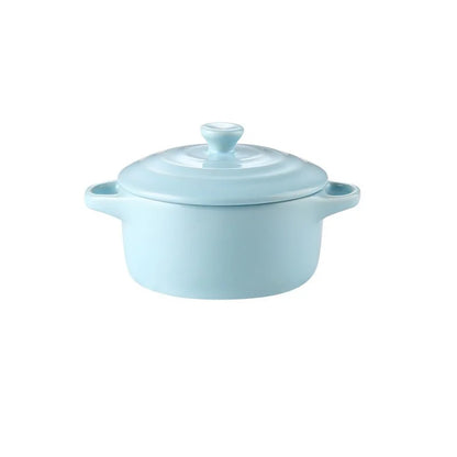 Ceramic Double Ear Bowl with Lid — Glazed Baking Bowl for Steamed Eggs, Soup & Pudding