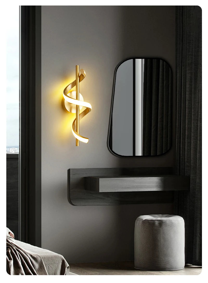 Nordic Copper LED Wall Sconce — 3-Color Switchable Bedside & Living Room Lamp in Black or Gold, 2 Styles