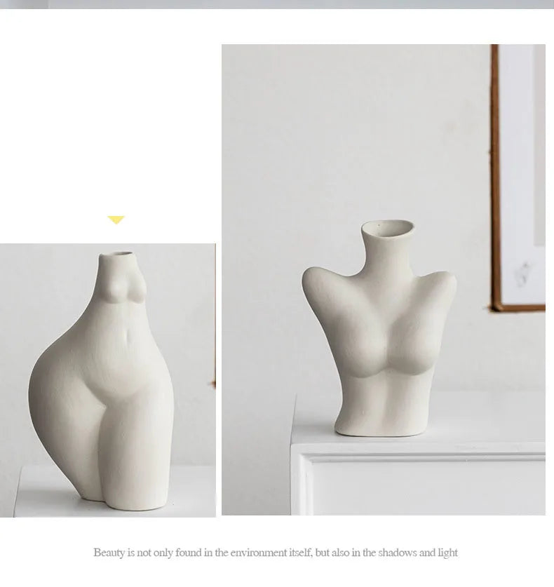 Ceramic Human Form Vase — Nordic Sculptural Body Art Vase for Dried Flowers & Home Decor