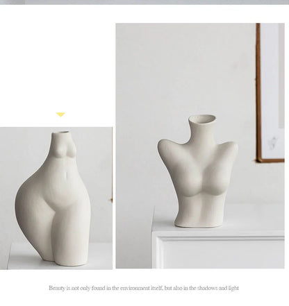 Ceramic Human Form Vase — Nordic Sculptural Body Art Vase for Dried Flowers & Home Decor