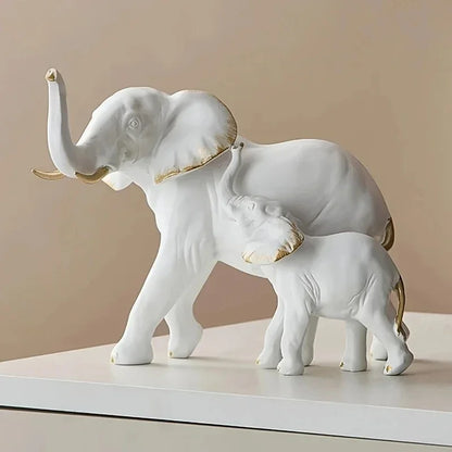 Modern Resin Elephant Statue Pair — Decorative Animal Figurine Sculpture for Living Room & Shelf