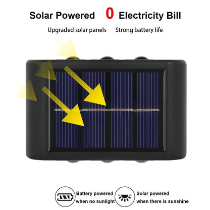 Solar Outdoor Wall Lamp — IP65 Waterproof Up & Down Warm Light for Garden, Balcony & Yard in 6 Sizes