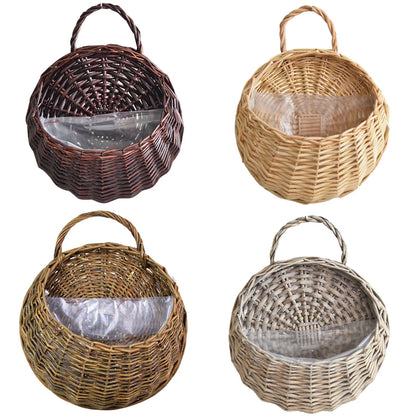 Handmade Wicker Rattan Wall Planter Basket — Natural Hanging Flower Pot for Indoor & Outdoor Garden Decor