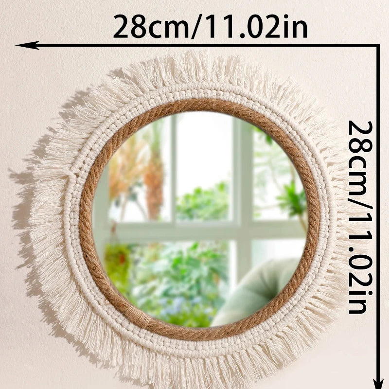 Bohemian Woven Round Wall Mirror — Handmade Boho Decorative Mirror in 3 Sizes