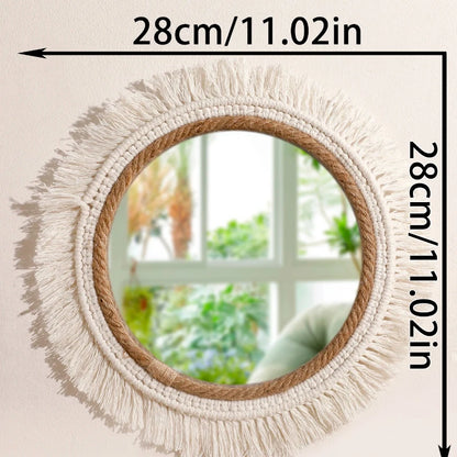 Bohemian Woven Round Wall Mirror — Handmade Boho Decorative Mirror in 3 Sizes