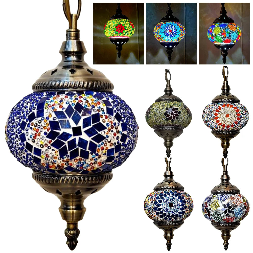 Turkish Moroccan Mosaic Pendant Lamp — Handcrafted Glass Hanging Ceiling Light