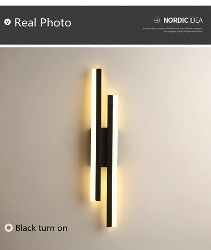 Nordic Dimmable LED Wall Sconce — 3-Color Iron & Acrylic Bedside Lamp in Black or Gold, Left or Right