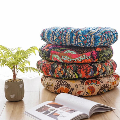 Round Tatami Floor Cushion — Thick Cotton Meditation & Yoga Seat Pillow | Machine Washable