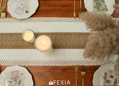 Macrame Tassel Table Runner — Cream & Brown Boho Farmhouse Table Runner in 11 Sizes