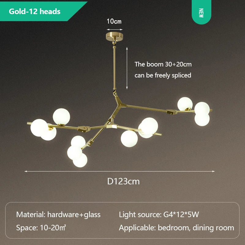 Modern Glass Ball Branch Chandelier — LED Ceiling Light for Living Room & Dining Room