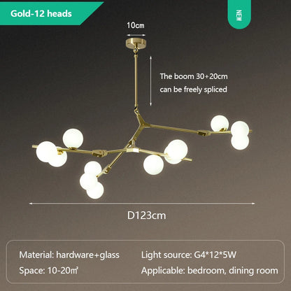 Modern Glass Ball Branch Chandelier — LED Ceiling Light for Living Room & Dining Room