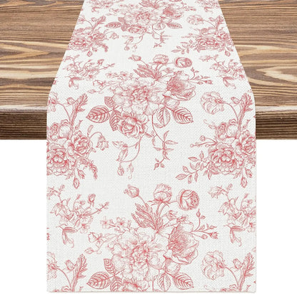 Chinoiserie Blue Flower Table Runner — Reusable Printed Linen-Look Runner for Dining & Holiday Decor