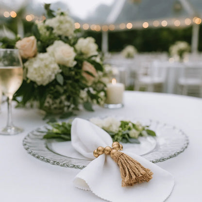 Farmhouse Wooden Bead Napkin Rings — Set of 6 with Tassel String | Handmade Table Decor