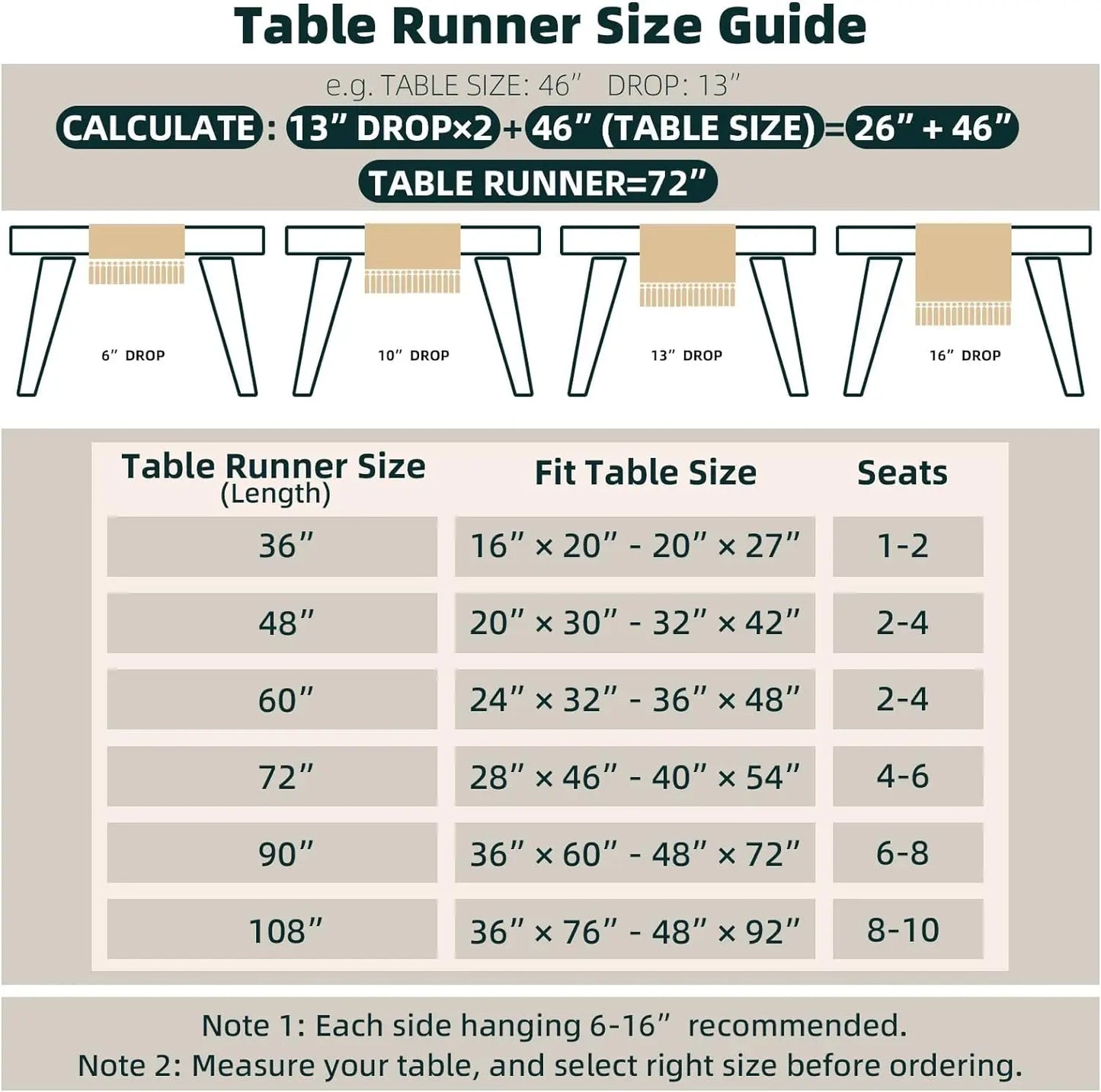 Macrame Tassel Table Runner — Cream & Brown Boho Farmhouse Table Runner in 11 Sizes