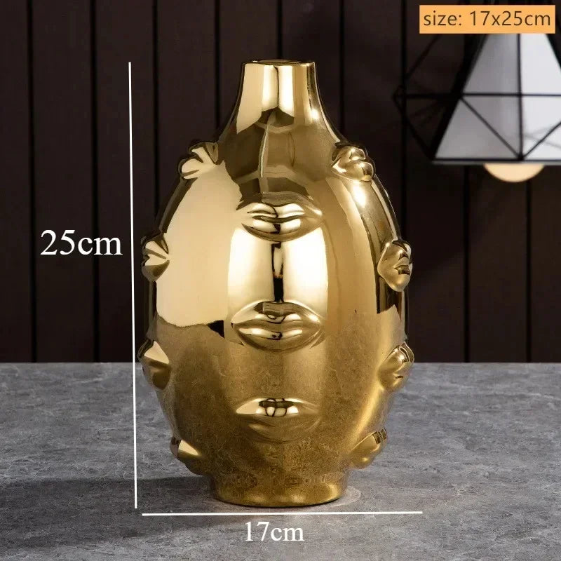 Ceramic Human Face Sculpture Vase — Handmade Nordic Art Flower Pot & Candlestick for Home Decor