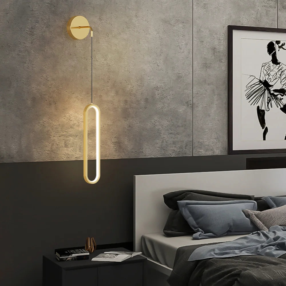 Modern Iron LED Wall Lamp — 3-Color Temperature Bedside & TV Background Light in Black or Gold