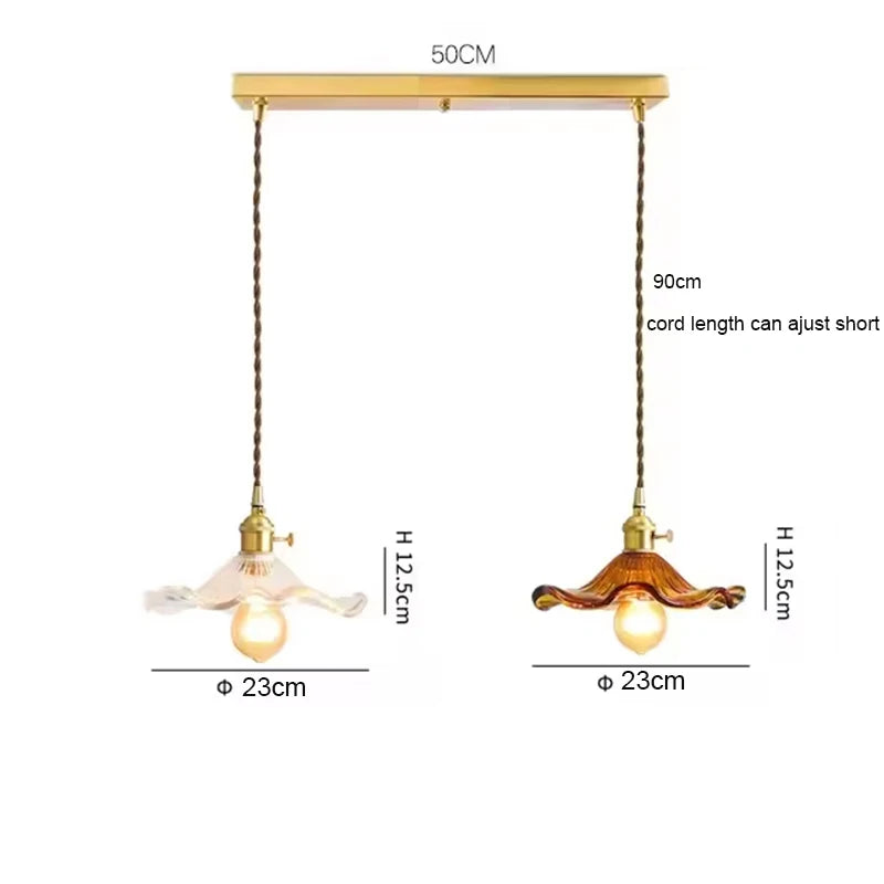 Art Deco Copper Glass Pendant Light — Colorful Edison Ceiling Chandelier for Bedroom, Living Room & Bar