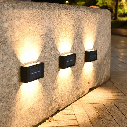 Solar Outdoor Wall Lamp — IP65 Waterproof Up & Down Warm Light for Garden, Balcony & Yard in 6 Sizes