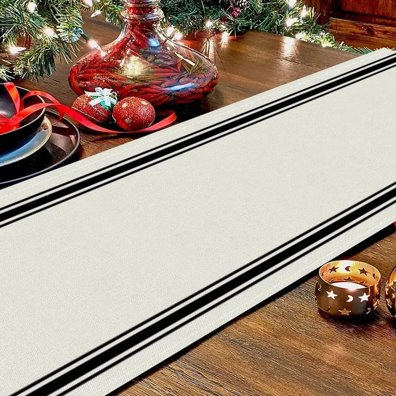 Black Striped Minimalist Table Runner — Waterproof Indoor & Outdoor Dining Runner in 6 Sizes