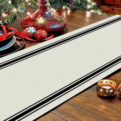 Black Striped Minimalist Table Runner — Waterproof Indoor & Outdoor Dining Runner in 6 Sizes