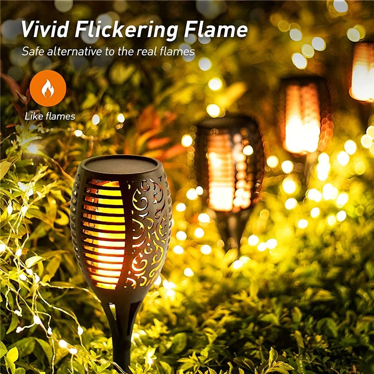 Solar Flame Torch Garden Light — 12-LED Flickering Dusk-to-Dawn Outdoor Stake Lamp, 1 to 12 Pack