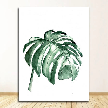 Scandinavian Tropical Leaves Canvas Poster — Unframed Green Botanical Wall Art in 11 Sizes