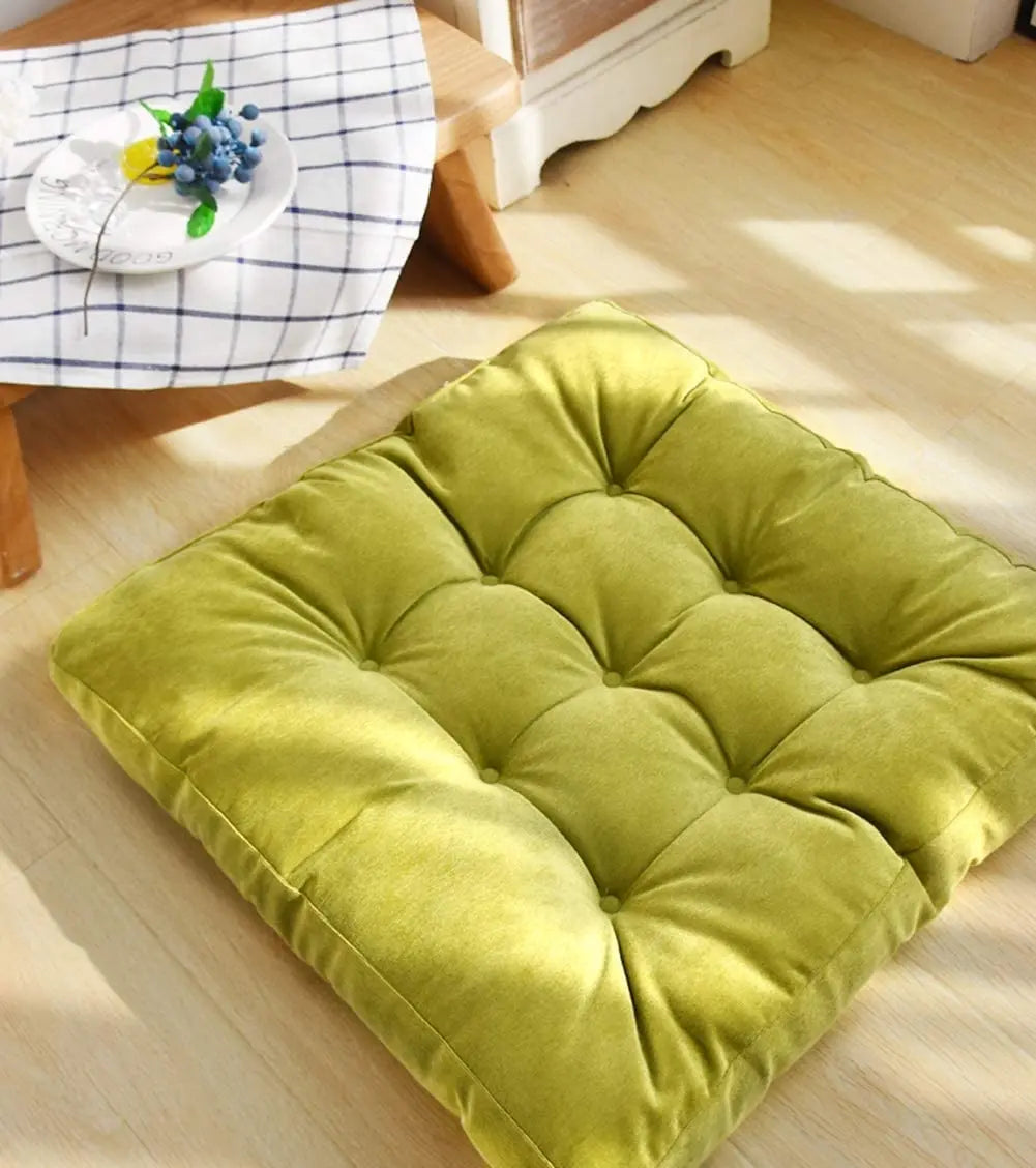 Corduroy Floor Meditation Cushion — Thick Tufted Square Yoga Seat Pillow